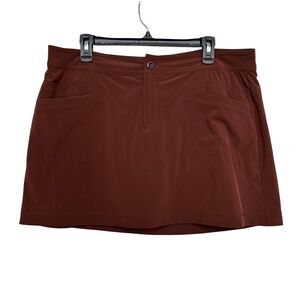 prAna Skirt Womens 12 Brown Hiking Travel Stretch Pockets Zip Fly Outdoor Active
